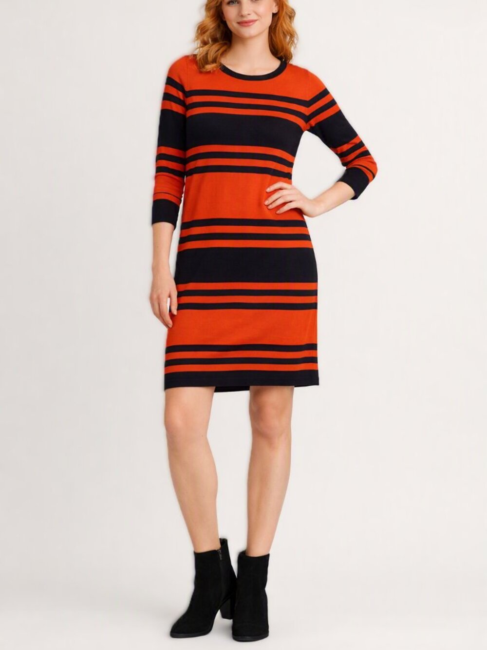 🍁 Joe Fresh Orange & Navy Striped Knit Dress — Size S/P